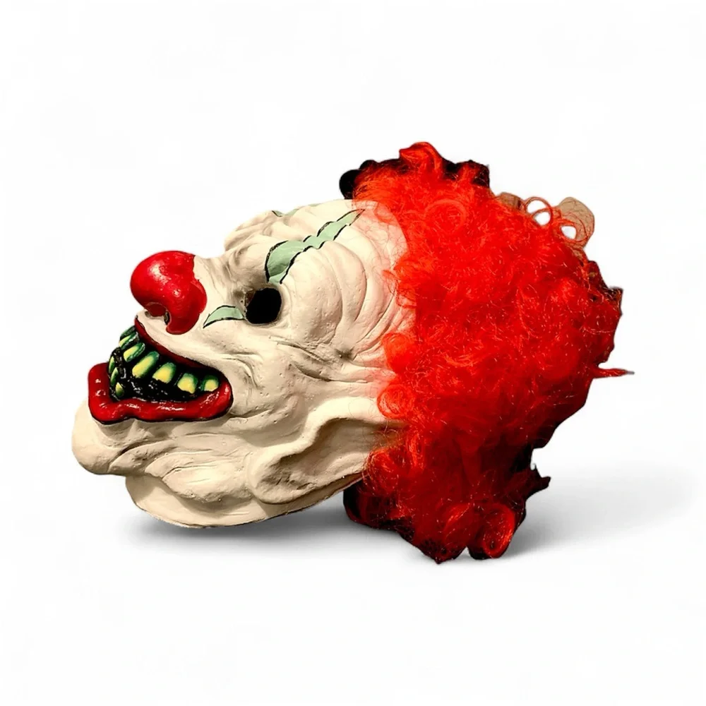 Creepy Clown Mask with Red Hair